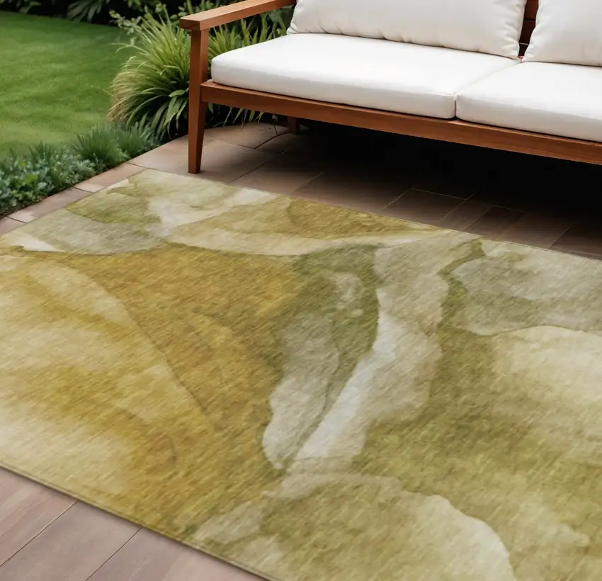 Wheat And Beige Abstract Washable Indoor Outdoor Area Rug Photo 2