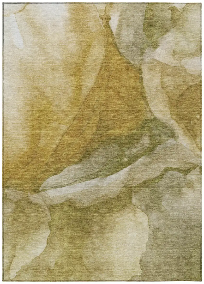 Wheat And Beige Abstract Washable Indoor Outdoor Area Rug Photo 8