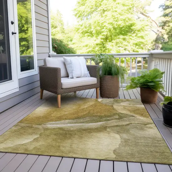Wheat And Beige Abstract Washable Indoor Outdoor Area Rug Photo 7