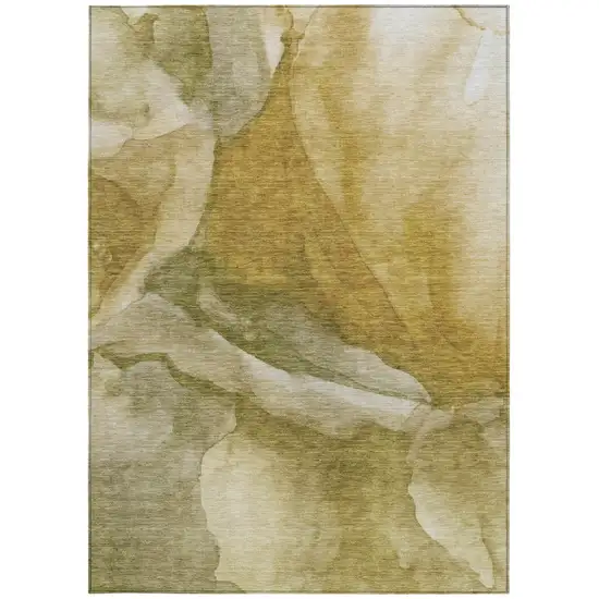 Wheat And Beige Abstract Washable Indoor Outdoor Area Rug Photo 9