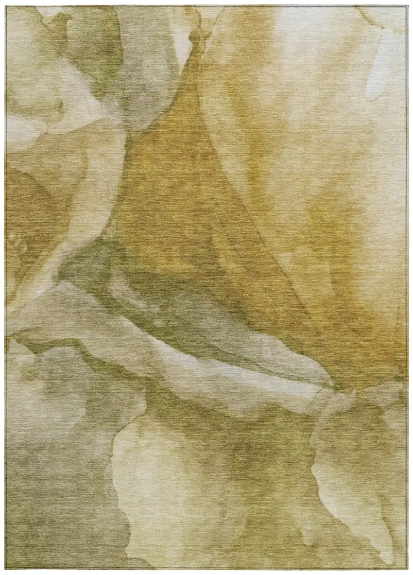 Wheat And Beige Abstract Washable Indoor Outdoor Area Rug Photo 9