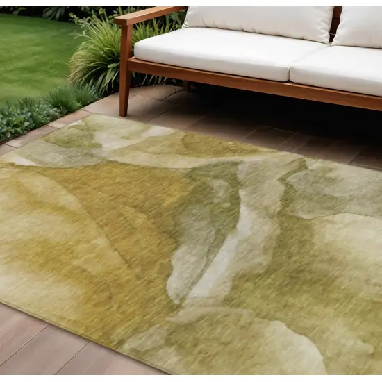 Wheat And Beige Abstract Washable Indoor Outdoor Area Rug Photo 2