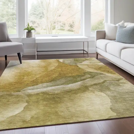 Wheat And Beige Abstract Washable Indoor Outdoor Area Rug Photo 8