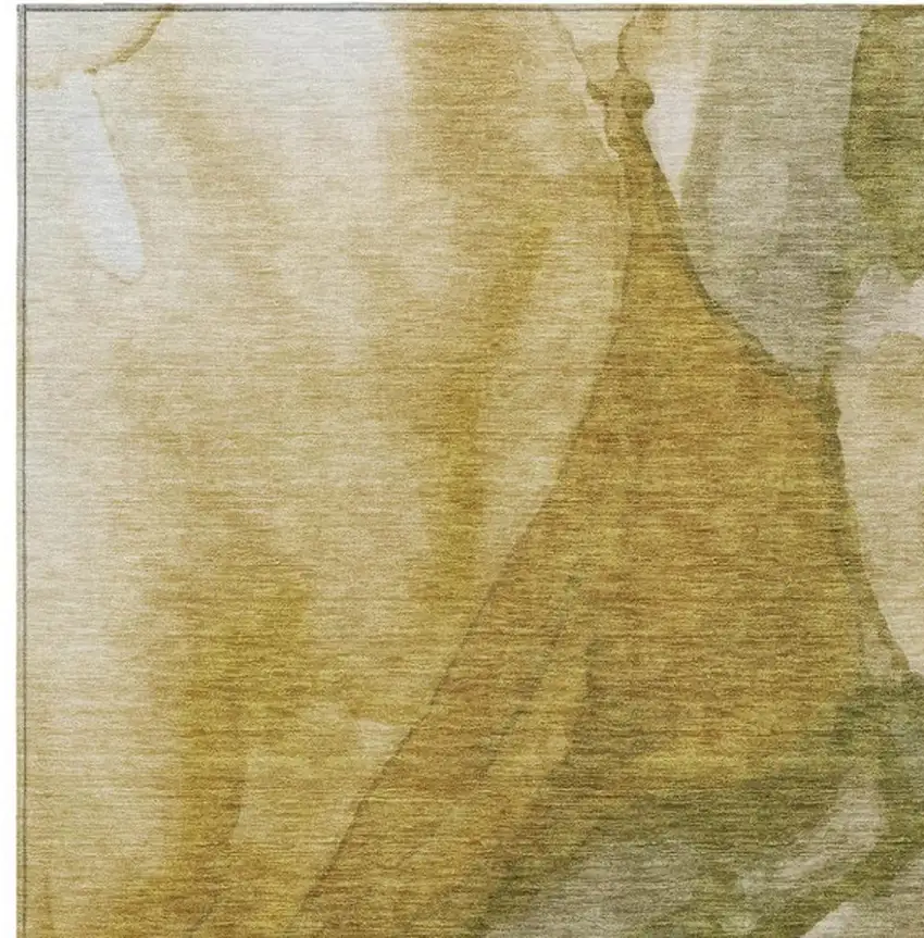 Wheat And Beige Abstract Washable Indoor Outdoor Area Rug Photo 3