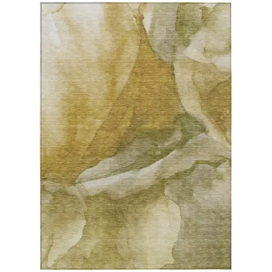 Wheat And Beige Abstract Washable Indoor Outdoor Area Rug Photo 1