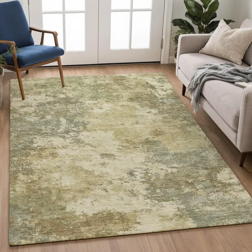 Wheat And Beige Abstract Washable Indoor Outdoor Area Rug Photo 5