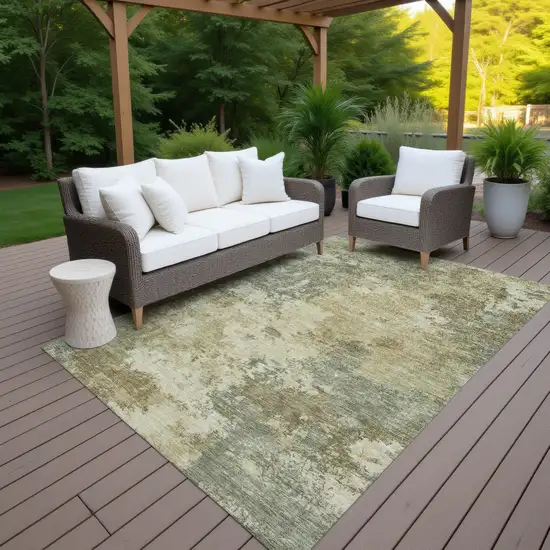 Wheat And Beige Abstract Washable Indoor Outdoor Area Rug Photo 7