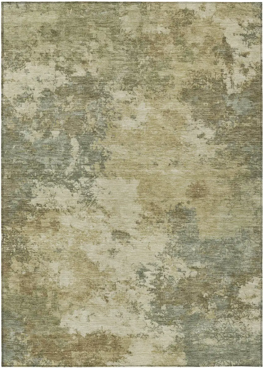 Wheat And Beige Abstract Washable Indoor Outdoor Area Rug Photo 1