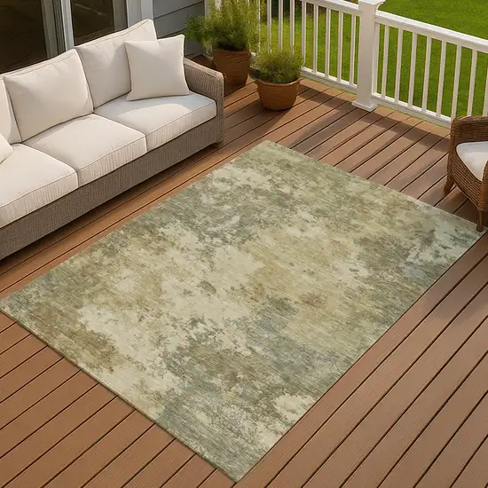 Wheat And Beige Abstract Washable Indoor Outdoor Area Rug Photo 4