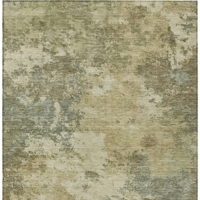 Wheat And Beige Abstract Washable Indoor Outdoor Area Rug Photo 3