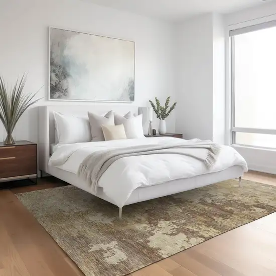 Wheat And Beige Abstract Washable Indoor Outdoor Area Rug Photo 6