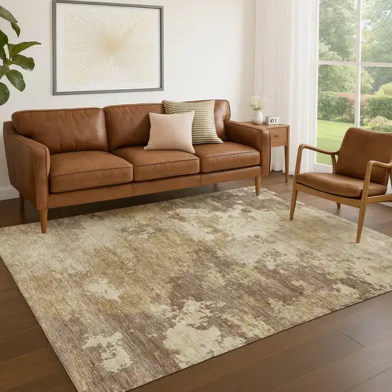 Wheat And Beige Abstract Washable Indoor Outdoor Area Rug Photo 5