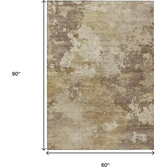 Wheat And Beige Abstract Washable Indoor Outdoor Area Rug Photo 7
