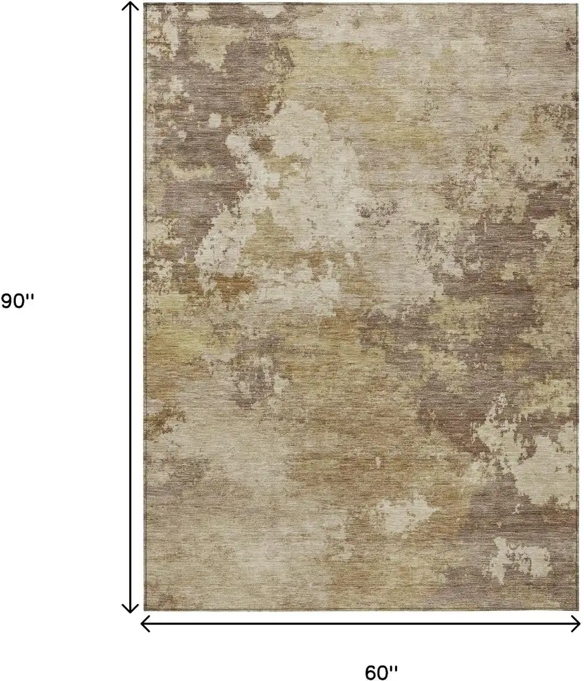 Wheat And Beige Abstract Washable Indoor Outdoor Area Rug Photo 7