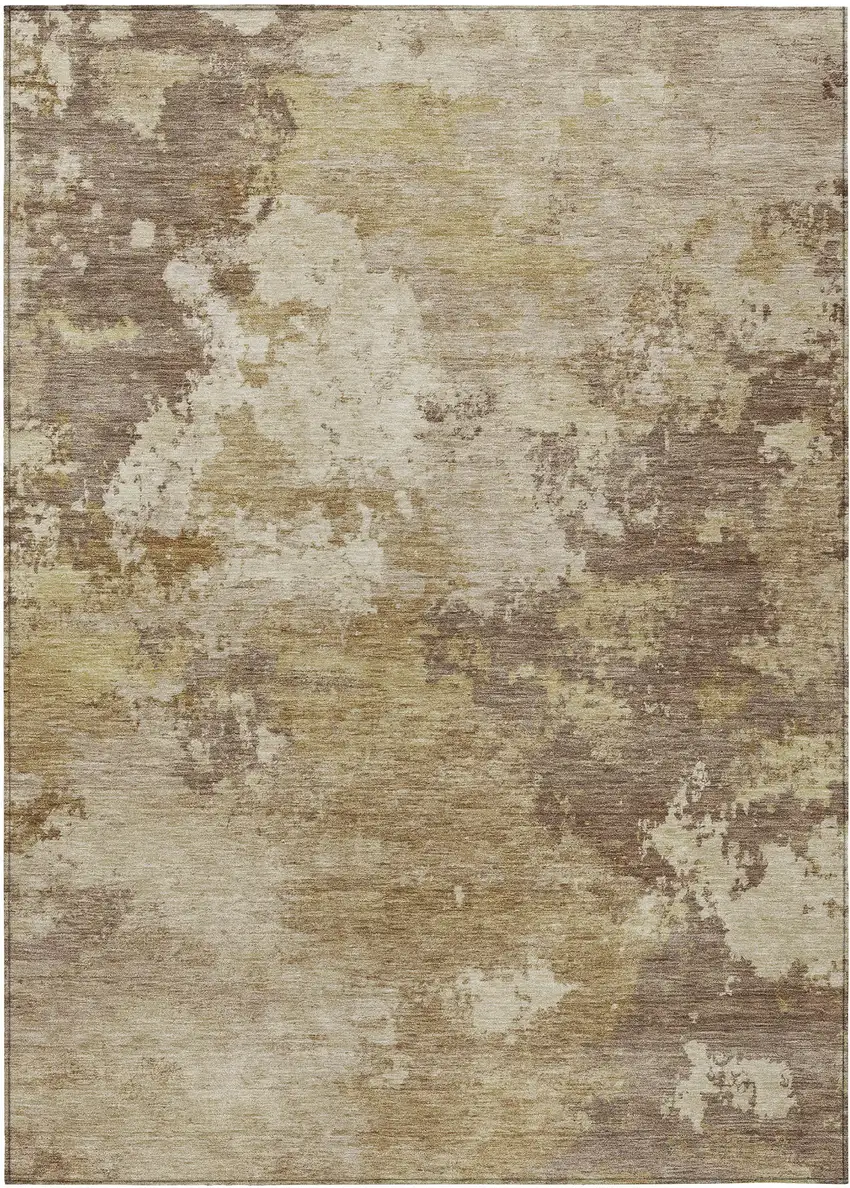 Wheat And Beige Abstract Washable Indoor Outdoor Area Rug Photo 1