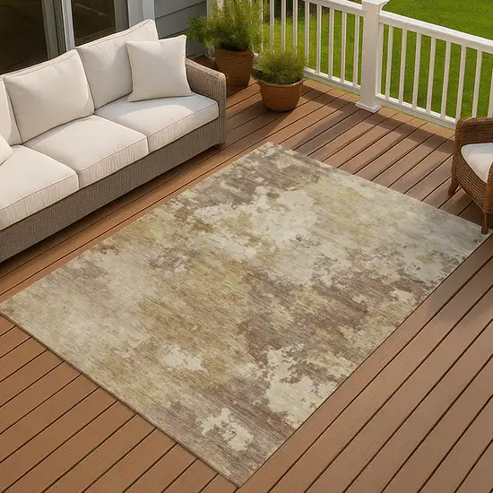 Wheat And Beige Abstract Washable Indoor Outdoor Area Rug Photo 4