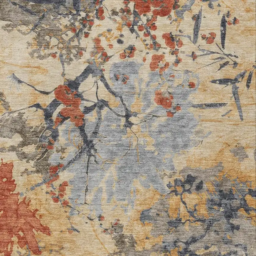 Wheat And Beige Abstract Washable Indoor Outdoor Area Rug Photo 5