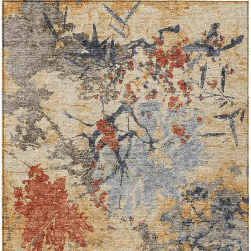 Wheat And Beige Abstract Washable Indoor Outdoor Area Rug Photo 4