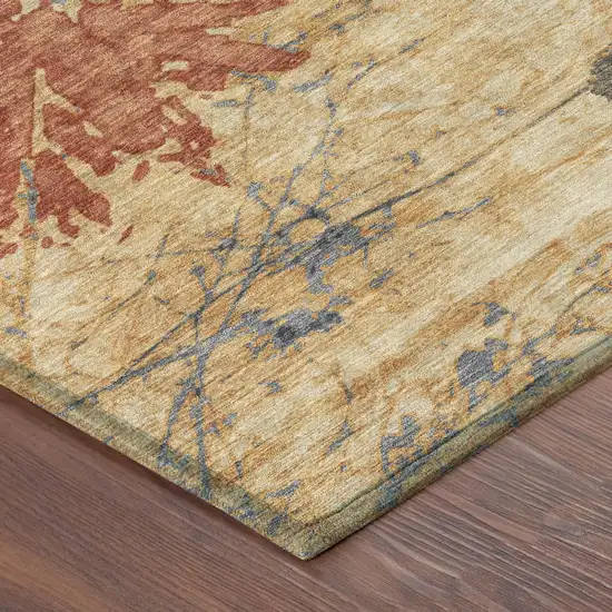 Wheat And Beige Abstract Washable Indoor Outdoor Area Rug Photo 7