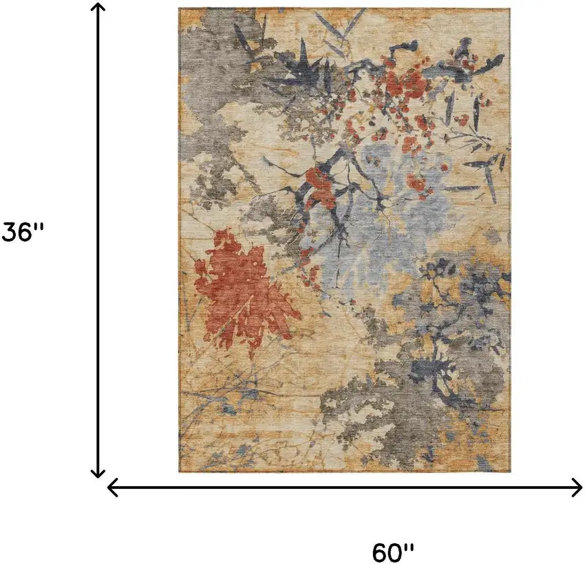 Wheat And Beige Abstract Washable Indoor Outdoor Area Rug Photo 9