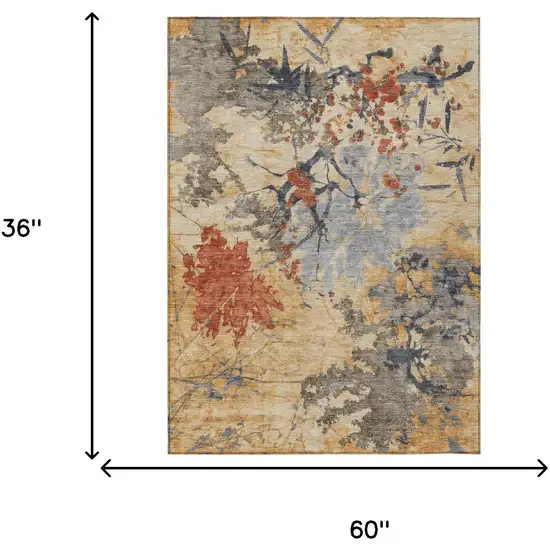 Wheat And Beige Abstract Washable Indoor Outdoor Area Rug Photo 9