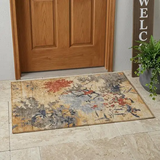 Wheat And Beige Abstract Washable Indoor Outdoor Area Rug Photo 1