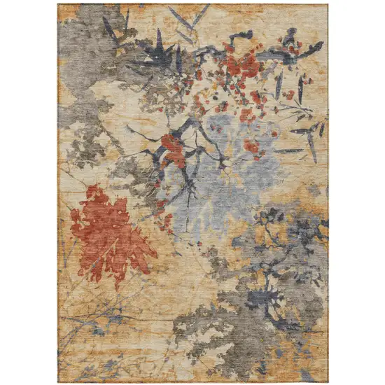 Wheat And Beige Abstract Washable Indoor Outdoor Area Rug Photo 2