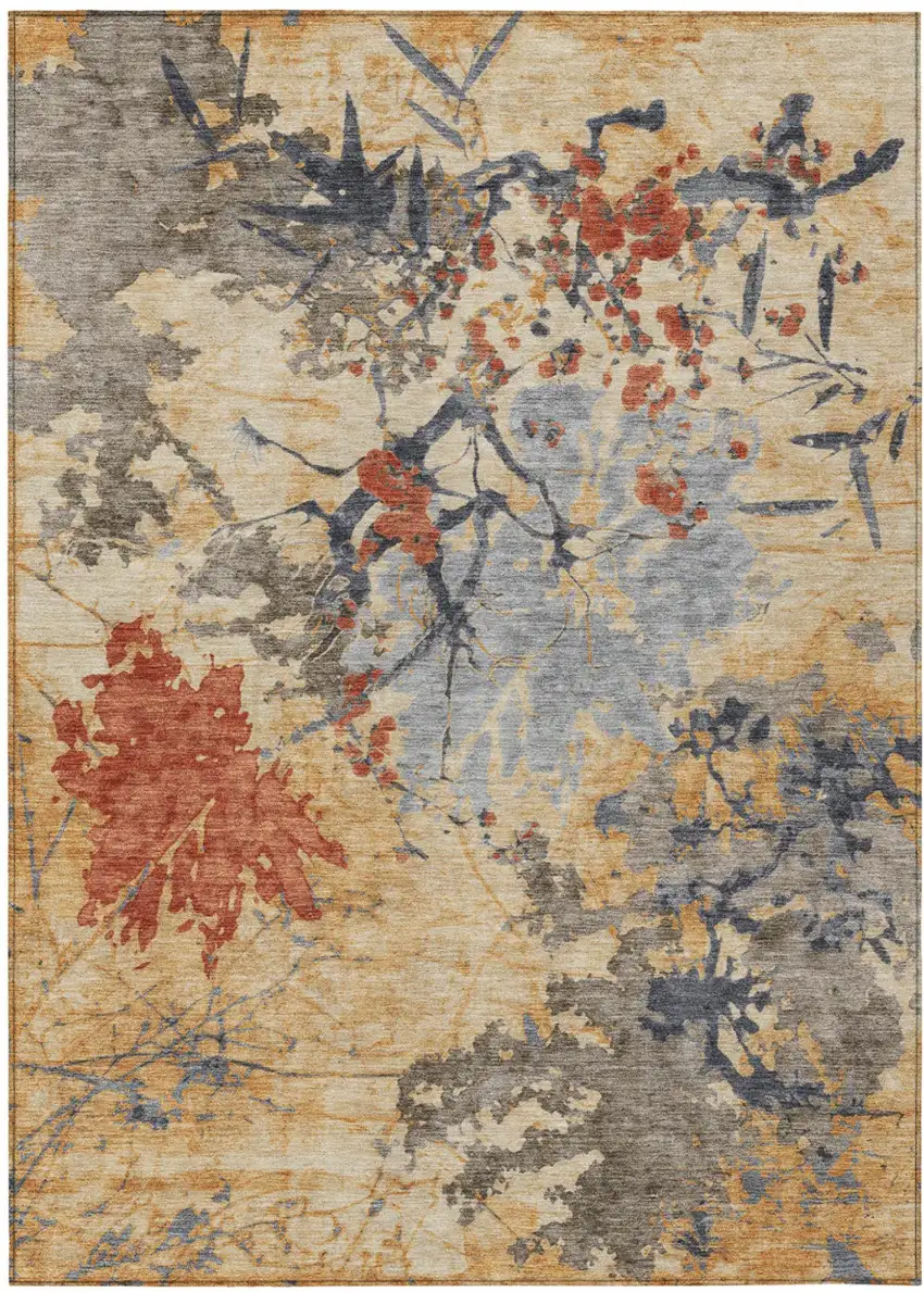 Wheat And Beige Abstract Washable Indoor Outdoor Area Rug Photo 2
