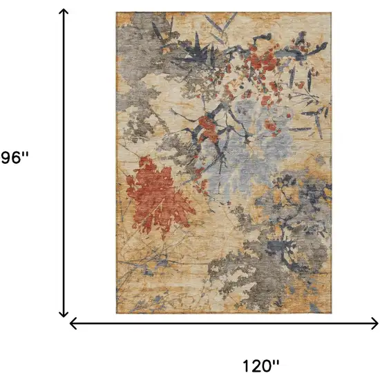 Wheat And Beige Abstract Washable Indoor Outdoor Area Rug Photo 9