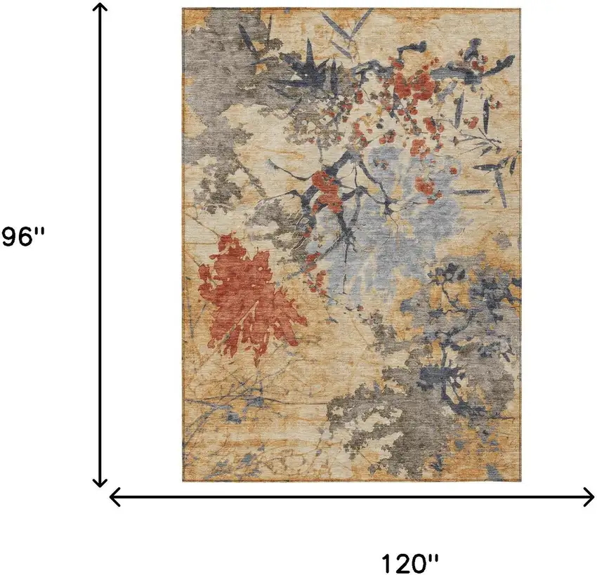 Wheat And Beige Abstract Washable Indoor Outdoor Area Rug Photo 9