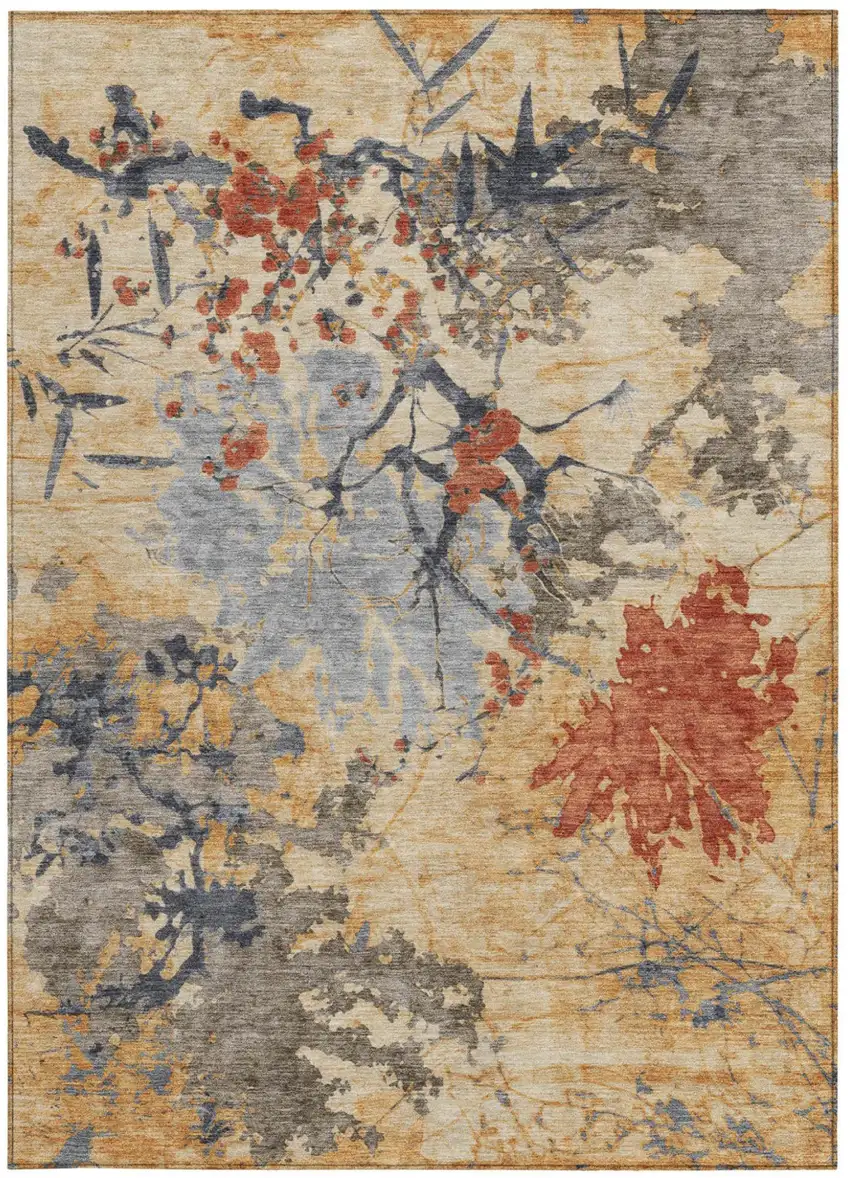Wheat And Beige Abstract Washable Indoor Outdoor Area Rug Photo 4