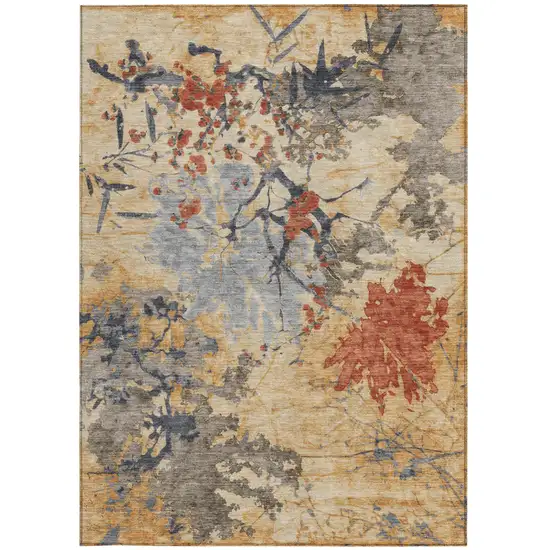 Wheat And Beige Abstract Washable Indoor Outdoor Area Rug Photo 4