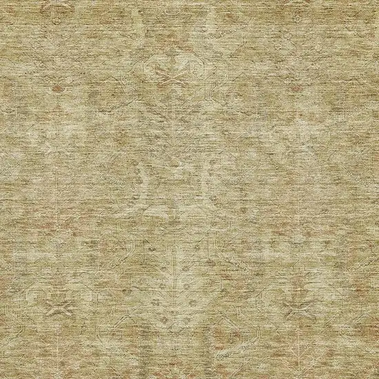 Wheat And Beige Damask Washable Area Rug With UV Protection Photo 3