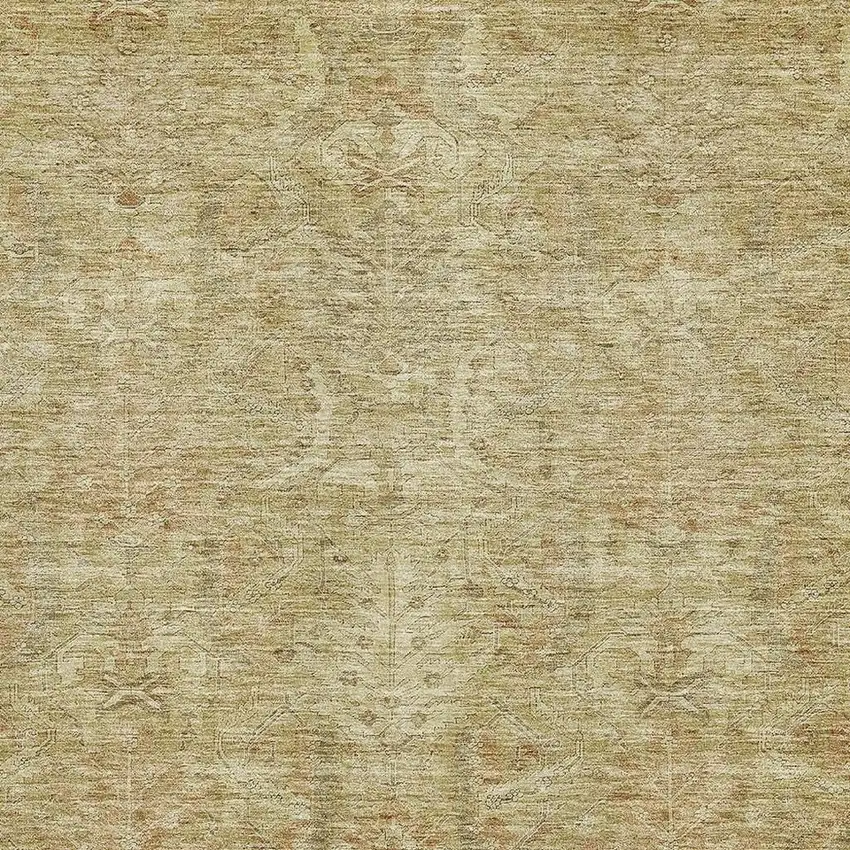 Wheat And Beige Damask Washable Area Rug With UV Protection Photo 3