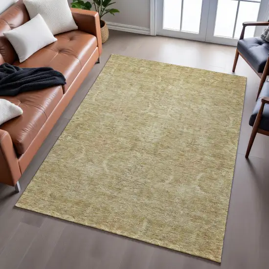 Wheat And Beige Damask Washable Area Rug With UV Protection Photo 5