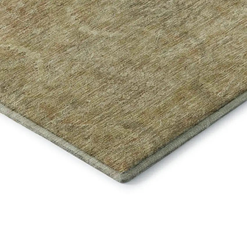 Wheat And Beige Damask Washable Area Rug With UV Protection Photo 7