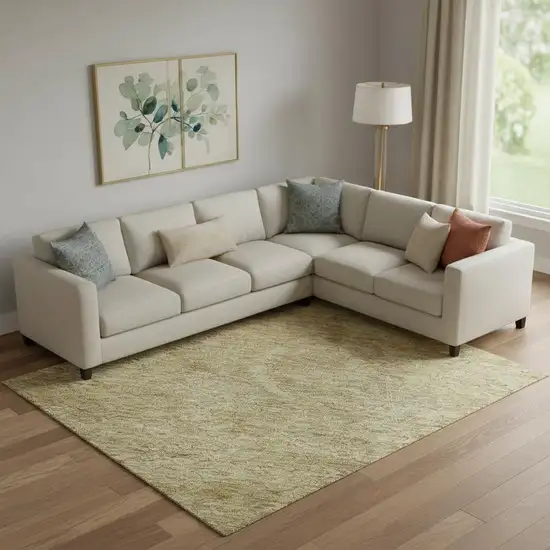 Wheat And Beige Damask Washable Area Rug With UV Protection Photo 2