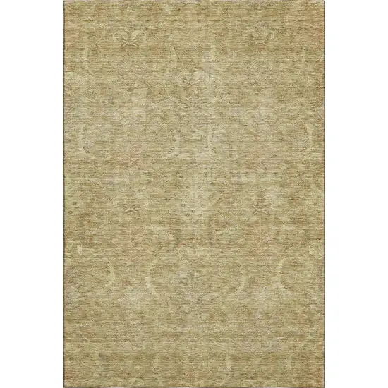Wheat And Beige Damask Washable Area Rug With UV Protection Photo 5