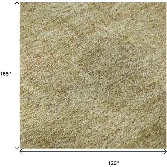 Wheat And Beige Damask Washable Area Rug With UV Protection Photo 9