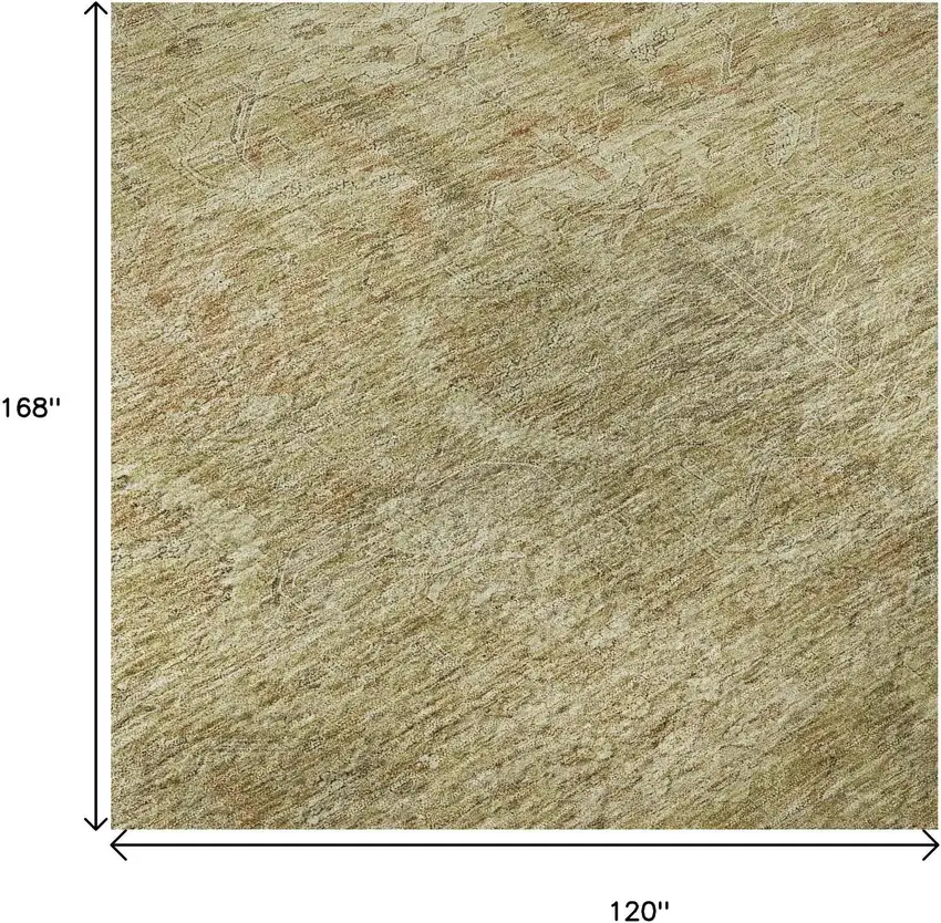 Wheat And Beige Damask Washable Area Rug With UV Protection Photo 9