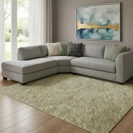 Wheat And Beige Damask Washable Area Rug With UV Protection Photo 2