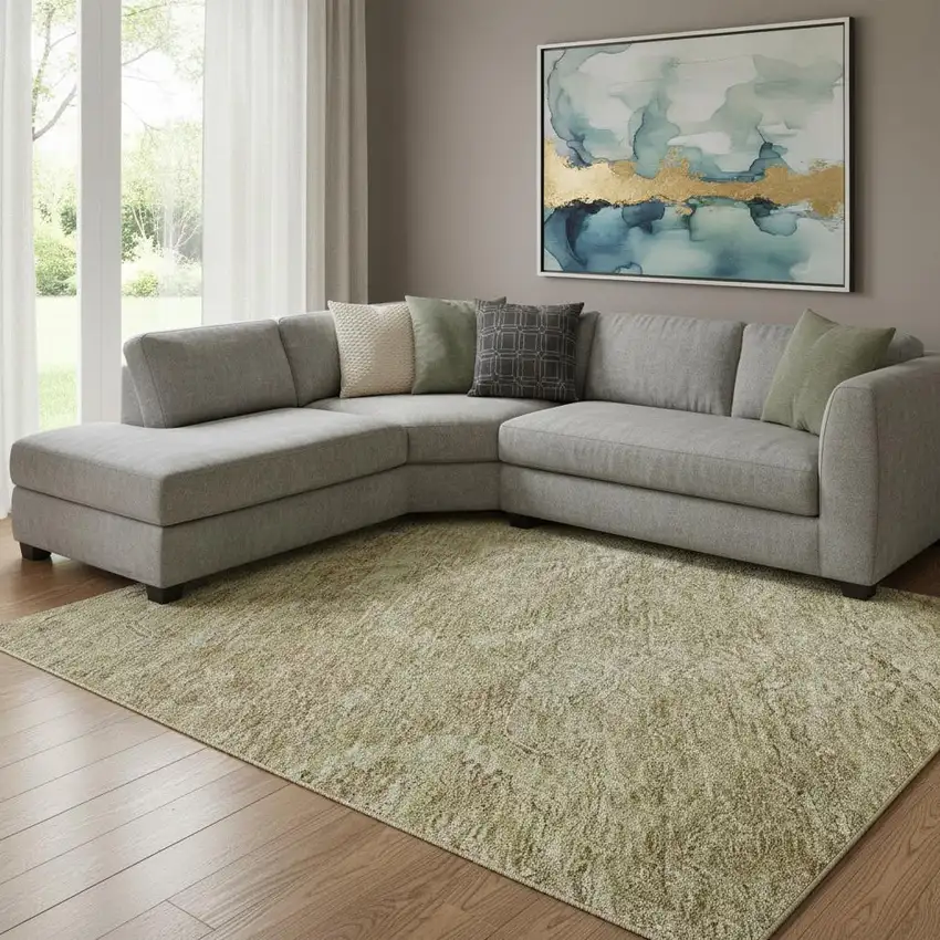 Wheat And Beige Damask Washable Area Rug With UV Protection Photo 2