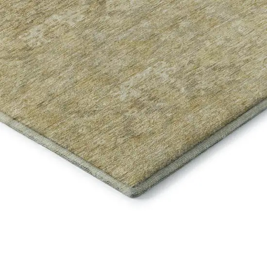 Wheat And Beige Damask Washable Area Rug With UV Protection Photo 7