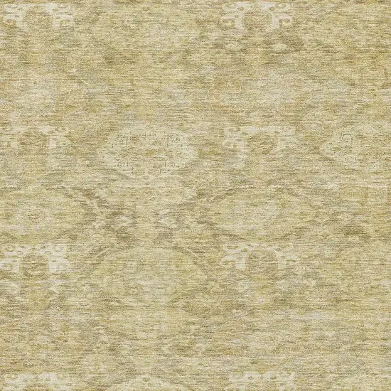 Wheat And Beige Damask Washable Area Rug With UV Protection Photo 2
