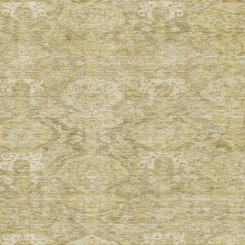 Wheat And Beige Damask Washable Area Rug With UV Protection Photo 2