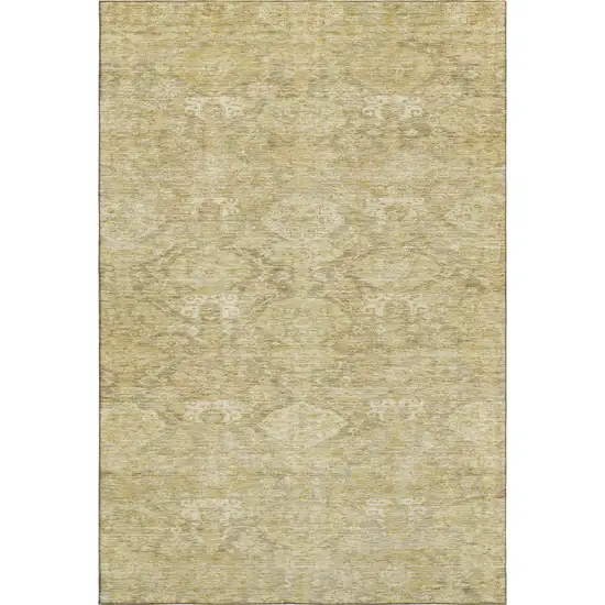 Wheat And Beige Damask Washable Area Rug With UV Protection Photo 1
