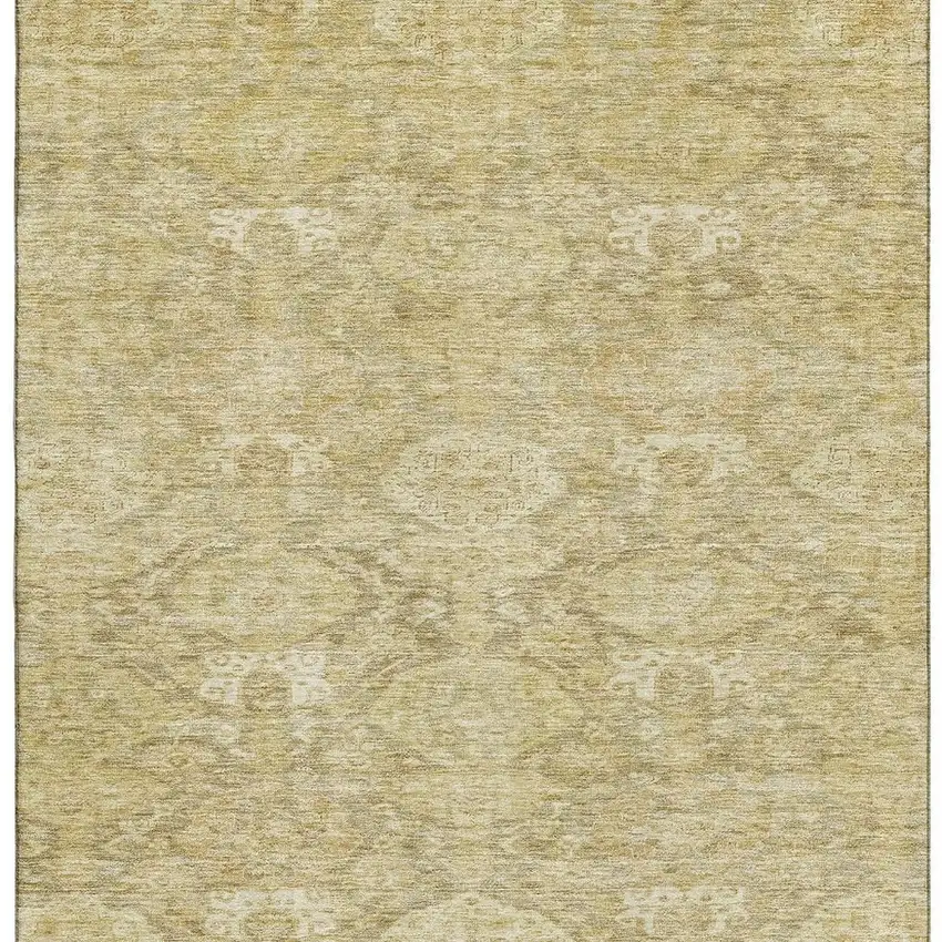 Wheat And Beige Damask Washable Area Rug With UV Protection Photo 3