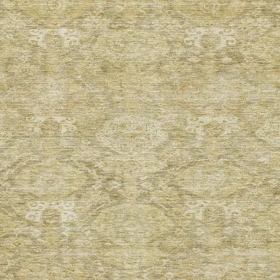 Wheat And Beige Damask Washable Area Rug With UV Protection Photo 2