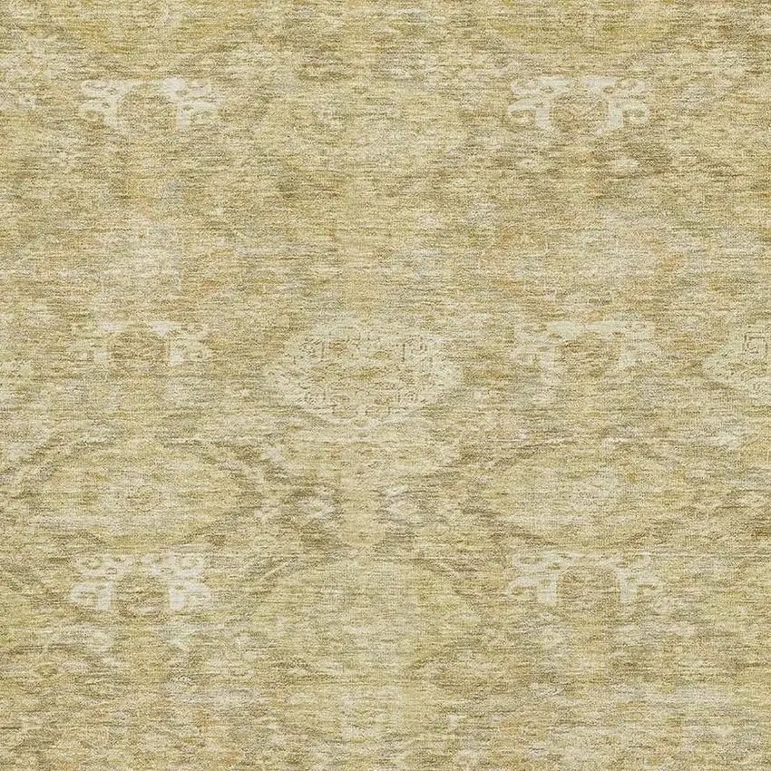 Wheat And Beige Damask Washable Area Rug With UV Protection Photo 2