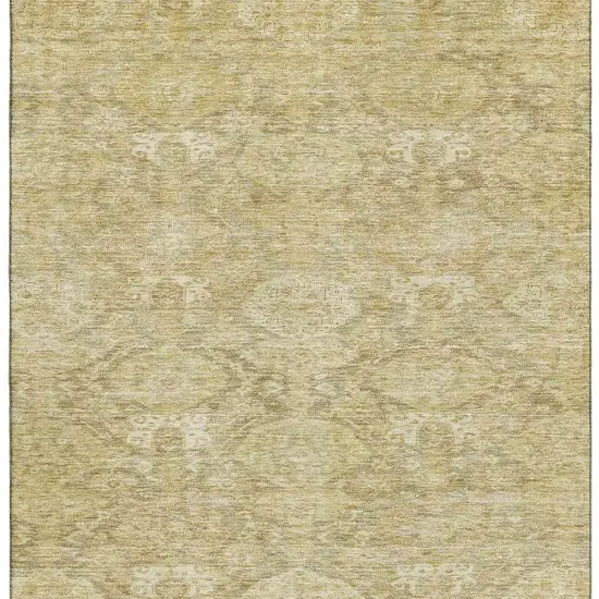 Wheat And Beige Damask Washable Area Rug With UV Protection Photo 3